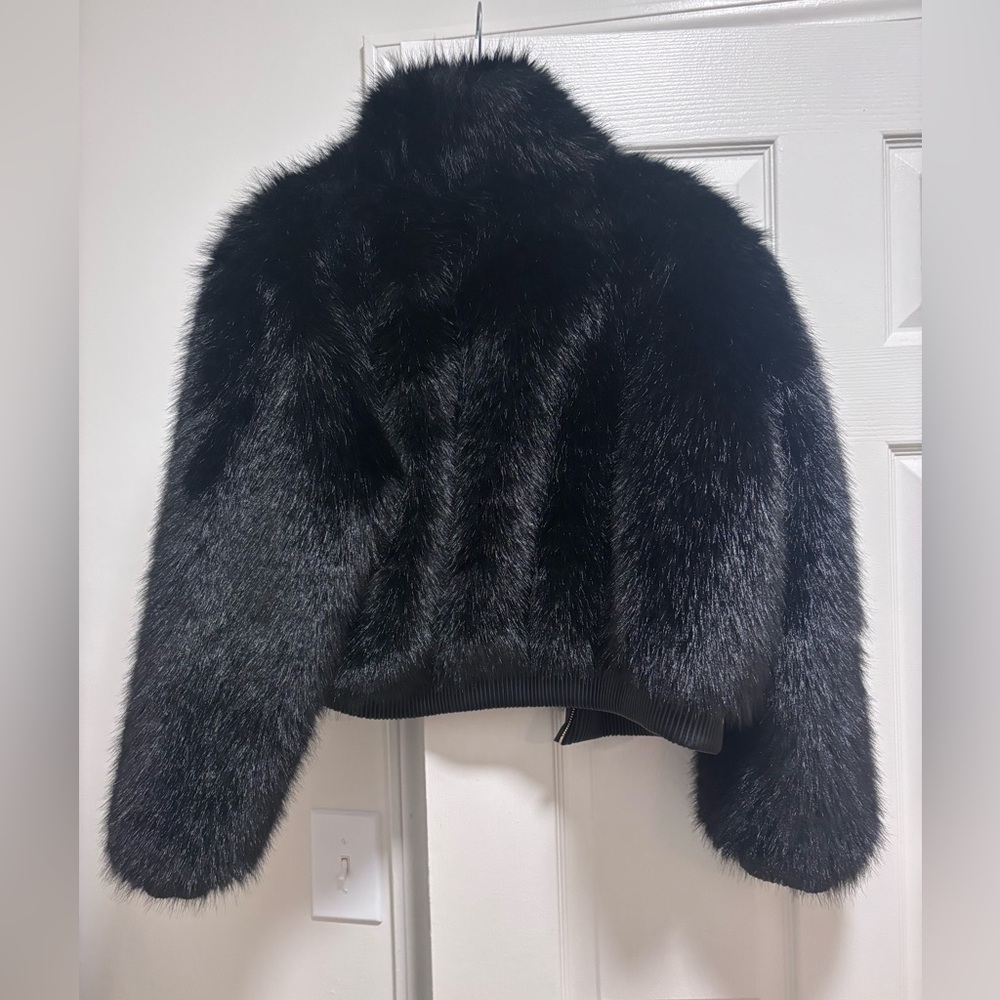 Zara Black Faux Fur Teddy Bomber Jacket - Picture 8 of 10